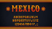 istock Mexican font of alphabet letters and numbers 1304649878