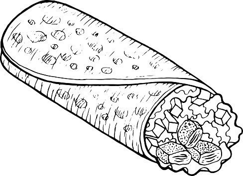 Download Mexican Food Burrito Coloring Page For Adults Ink Artwork Graphic Doodle Cartoon Art Vector ...