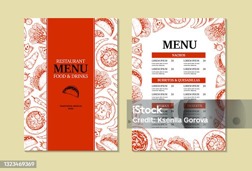 istock Mexican food two side vertical menu template with hand drawn elements. Vector illustration in sketch style 1323469369