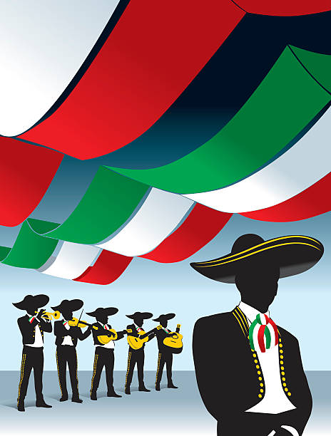 mexican mariachi band and its national colors - tijuana 幅插畫檔、美工圖案、卡通及圖標