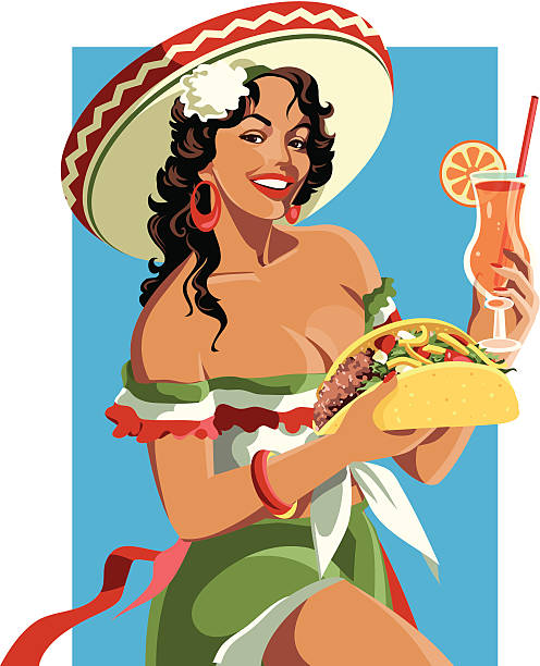Mexican Pinup Retro style mexican girl pin up girl stock illustrations