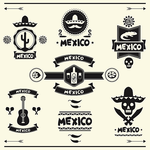 Mexican set of labels and stickers with icons. Mexican set of labels and stickers with icons. cactus borders stock illustrations