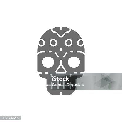 istock Mexican skull, santa muerte mask, Day of the Dead grey icon. 1300665463