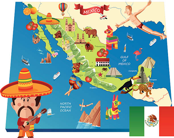 mexico cartoon map - tijuana stock illustrations