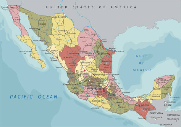 meksyk - bardzo szczegółowa edytowalna mapa polityczna z etykietowaniem. - tijuana stock illustrations