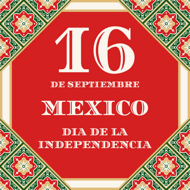 Mexico Independence Day (Dia de la Indepencia), 16 September, illustration vector. Traditional talavera tile ornament pattern. Background for carnival banner, mexican fiesta flyer, holiday poster.  mexican independence day images stock illustrations