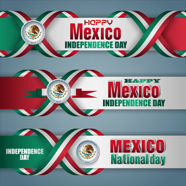 Mexico, Independence day celebration, web banners Set of web banners with 3d texts, coat of arms and national flag colors for Mexican, Independence day, national holiday; Vector celebration mexican independence day stock illustrations