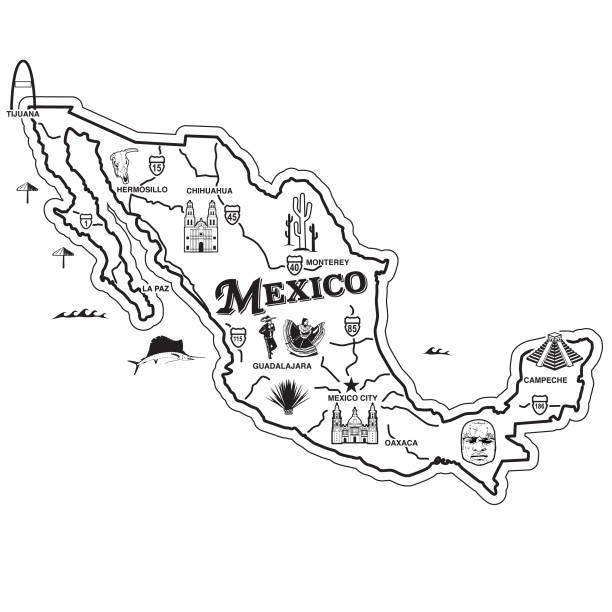 карта путешествий по достопримечательностям мексики - tijuana stock illustrations