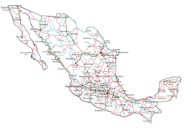 墨西哥公路和公路地圖。向量例證。 - tijuana 幅插畫檔、美工圖案、卡通及圖標