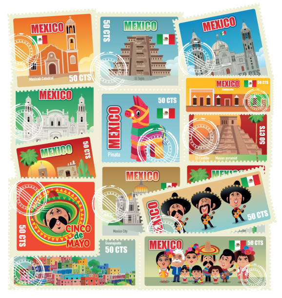 멕시코 우표 - tijuana stock illustrations