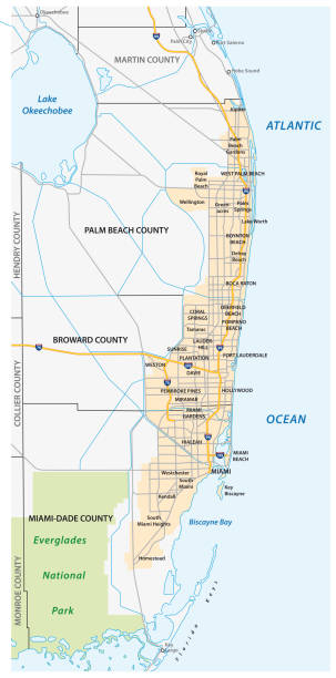 Miami metropolitan or Greater Miami Area map Miami metropolitan or Greater Miami Area map florida beaches map stock illustrations