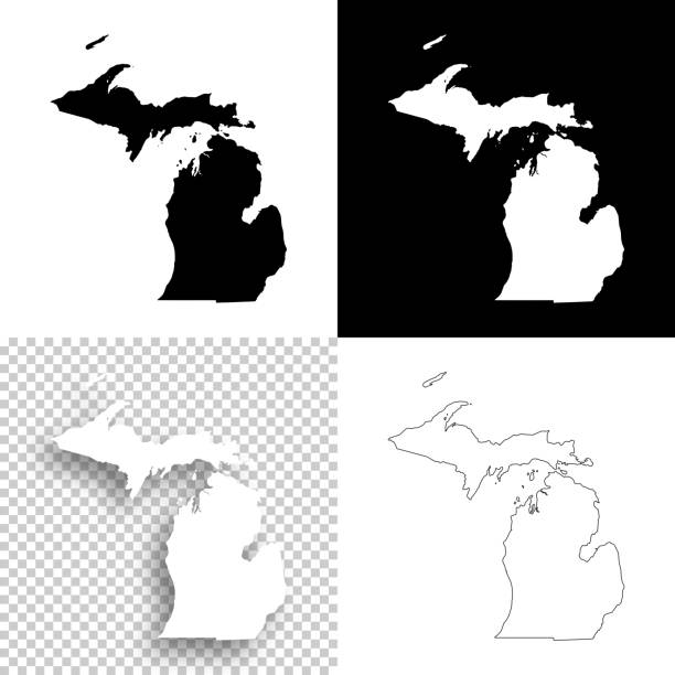Michigan maps for design - Blank, white and black backgrounds Map of Michigan for your own design. With space for your text and your background. Four maps included in the bundle: - One black map on a white background. - One blank map on a black background. - One white map with shadow on a blank background (for easy change background or texture). - One blank map with only a thin black outline (in a line art style). The layers are named to facilitate your customization. Vector Illustration (EPS10, well layered and grouped). Easy to edit, manipulate, resize or colorize. Please do not hesitate to contact me if you have any questions, or need to customise the illustration. http://www.istockphoto.com/portfolio/bgblue michigan stock illustrations