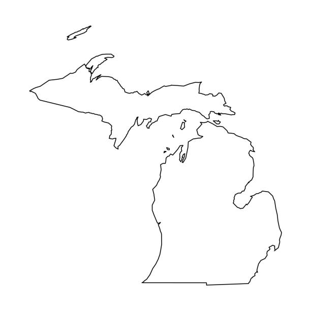 미시간, 미국 주-솔리드 블랙 국가 지역의 개요 지도. 단순한, 편평한 벡터 일러스트 - michigan stock illustrations