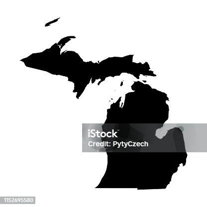 istock Michigan, state of USA - solid black silhouette map of country area. Simple flat vector illustration 1152695580