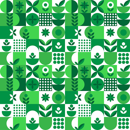 Microgreen pattern geometry in abstract style on green background. Vector design template. Nature illustration. Botanical background. Flat style. Creative floral texture.