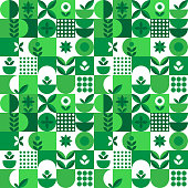 istock Microgreen pattern geometry in abstract style on green background. Vector design template. Nature illustration. Botanical background. Flat style. Creative floral texture. 1308463693