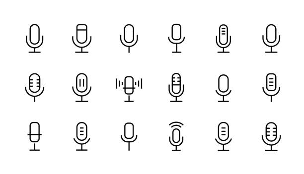 mikrofon-symbole im linienstil. bearbeitbarer strich. stock-vektor-illustration - mikrofon stock-grafiken, -clipart, -cartoons und -symbole