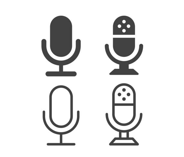 ilustrações, clipart, desenhos animados e ícones de microfone - ícones de ilustração - podcast