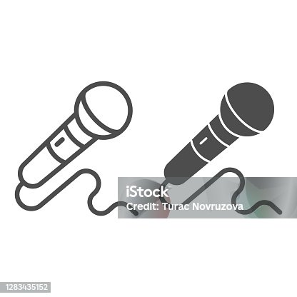 istock Microphone line and solid icon, Sound design concept, mic sign on white background, Microphone with cord icon in outline style for mobile concept and web design. Vector graphics. 1283435152
