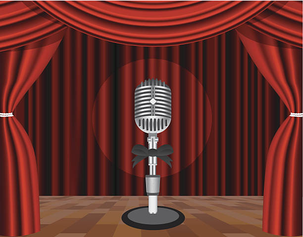 microphone on a stage - elvis presley stock illustrations
