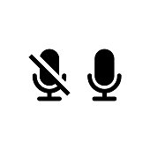 Microphone on and off icon in black. Vector on isolated white background. EPS 10.