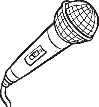 microphone / cartoon vector and illustration, black and white, hand drawn, ...