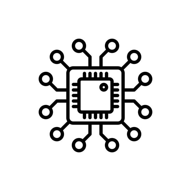 Microprocessor, microchip, cpu processor thin line icon. Semiconductor. Modern vector illustration. vector art illustration