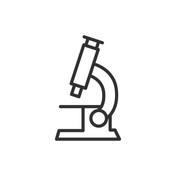 illustrazioni stock, clip art, cartoni animati e icone di tendenza di microscopio. linea con tratto modificabile - laboratorio scientifico
