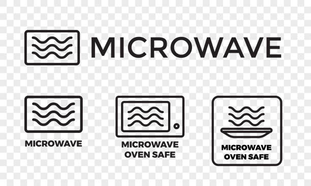 Microwave oven safe icon templates set. Vector isolated line symbols or labels for plastic dish food cookware suitable for safe warming and cooking in microwave oven isolated on white background Microwave oven safe icon templates set. Vector isolated line symbols or labels for plastic dish food cookware suitable for safe warming and cooking in microwave oven isolated on white background microwave stock illustrations