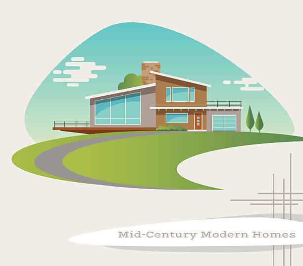 mid century modern style house. retro vector illustration mid century modern style house. retro vector illustration modern building stock illustrations