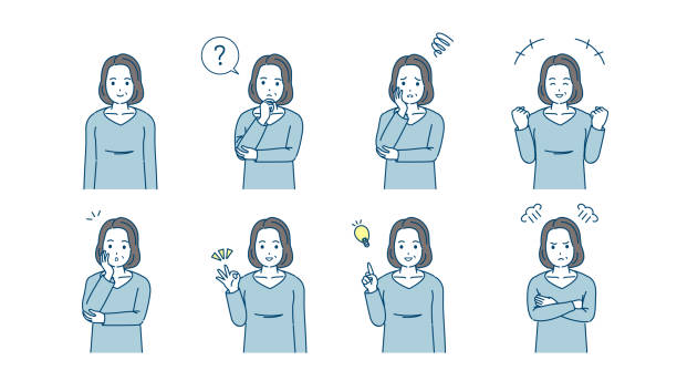 Middle aged  woman pose and gesture  variation illustration It is an illustration of a Middle aged  woman pose and gesture  variation. emotional series stock illustrations
