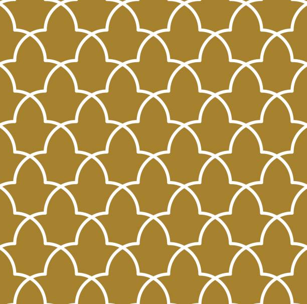 Middle Eastern Style Seamless Pattern Classical Islamic or Arabic style repeat pattern in white color outline on a gold colored background, geometric vector illustration tessellation stock illustrations