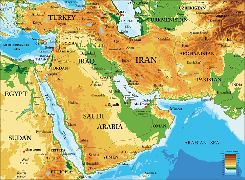 Middle East-physical map