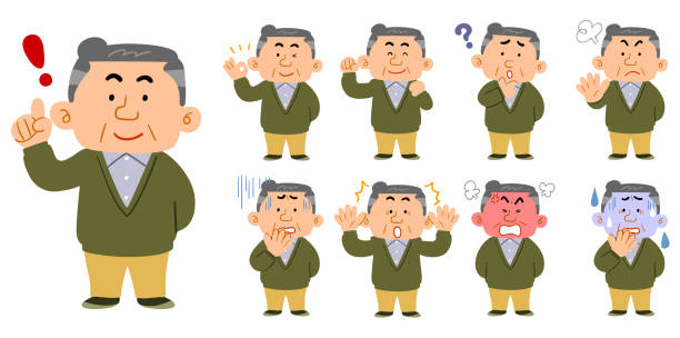 Middle-aged men wearing casual clothes 9 kinds of poses and expression sets whole body Middle-aged men wearing casual clothes 9 kinds of poses and expression sets whole body old man crying stock illustrations