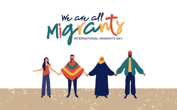 dzień migrantów zróżnicowana grupa ludzi - migrants stock illustrations