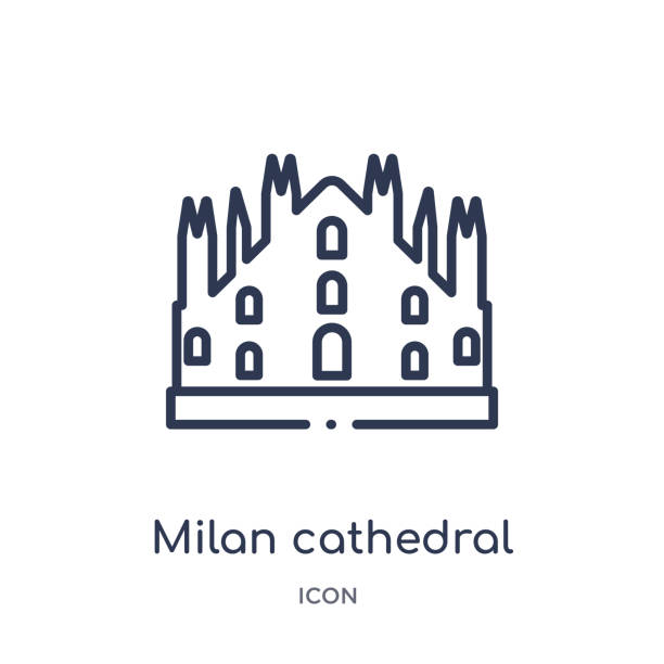 ilustrações, clipart, desenhos animados e ícones de ícone da catedral de milão da coleção do esboço dos monumentos. linha fina ícone da catedral de milão isolado no fundo branco. - milan