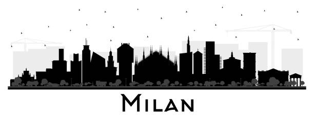 ilustrações, clipart, desenhos animados e ícones de silhueta da skyline da cidade de milão italy com os edifícios da cor isolados no branco. - milan