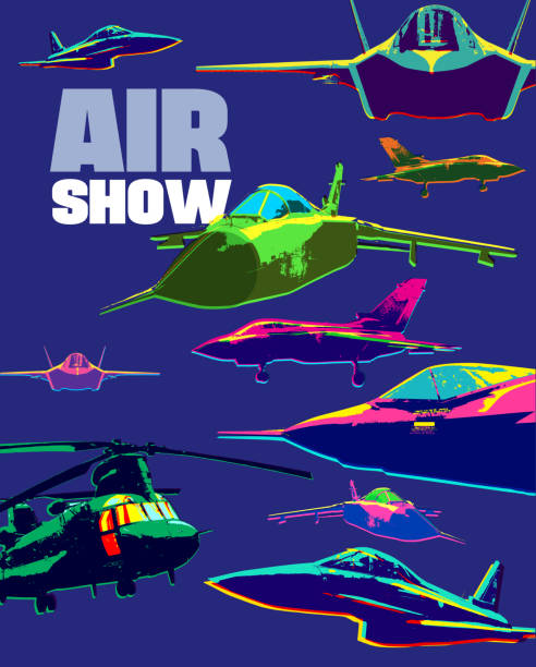 ilustrações de stock, clip art, desenhos animados e ícones de military aircraft / airshow poster - f 35