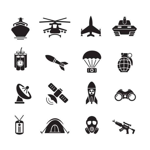 Military and soldier icon Military and soldier icon, set of 16 editable filled, Simple clearly defined shapes in one color. Vector military icons stock illustrations