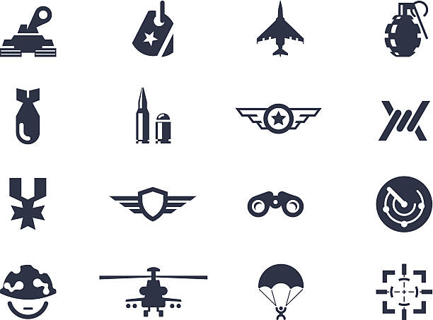 Military and war icons Military and war icons airplane silhouettes stock illustrations
