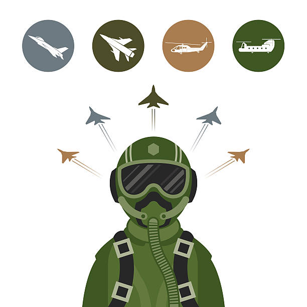 Military Fighter Jet Pilot with Military Aircraft Icons and Symbols air force stock illustrations
