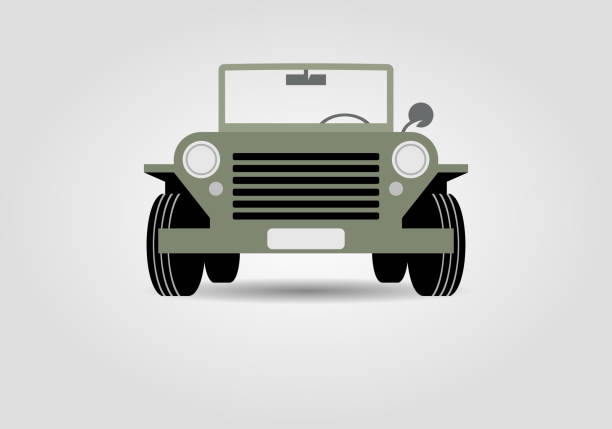 stockillustraties, clipart, cartoons en iconen met militaire off-road auto - front view old jeep