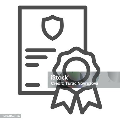 istock Military service certificate line icon, patriotic protection of country concept, graduation soldier from army sign on white background, diploma of completion icon. Vector graphics. 1286062826