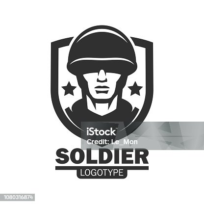 istock Military soldier logo mascot template. Soldier special force vector icon. Warrior mascot 1080316874