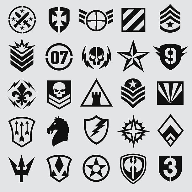Military symbol icons set Assortment of military-inspired icon symbols suitable for multiple applications. military symbols stock illustrations