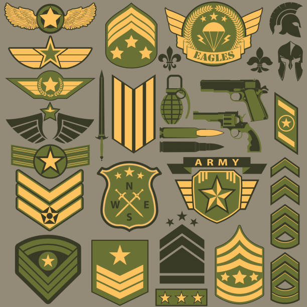軍事符號集，軍隊補丁向量 - 士兵 陸軍 幅插畫檔、美工圖案、卡通及圖標