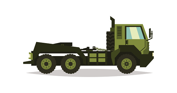 Military truck. The car involved in the fighting. Transportation of heavy machinery. Special equipment. Diesel. Vector illustration. flat style