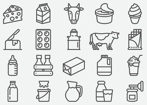 Milk and Dairy Products Line Icons