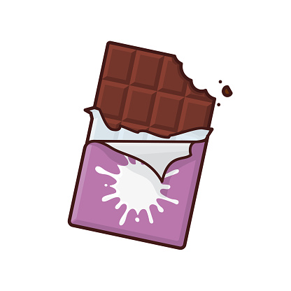 Milk Chocolate Bar with torn wrapper and bite isolated vector illustration
