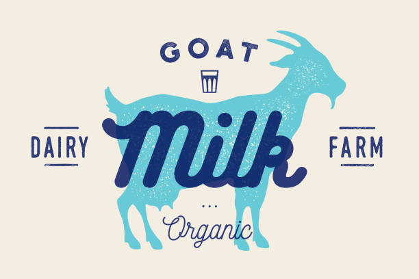 Milk, goat. Logo with goat silhouette, text Milk, Dairy farm Milk, goat. Logo with goat silhouette, text Milk, Dairy farm, Organic, Natural product. Logo milk goat for dairy and meat business - shop, market. Vintage typography. Vector Illustration cheese silhouettes stock illustrations